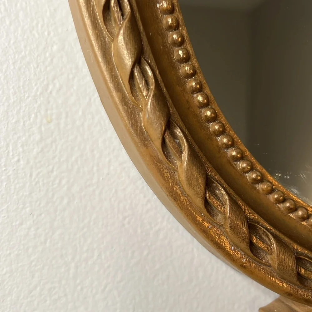 Vintage Home Interiors Bronze Tone Victorian Oval Wall Mirror Ribbons Rosebuds